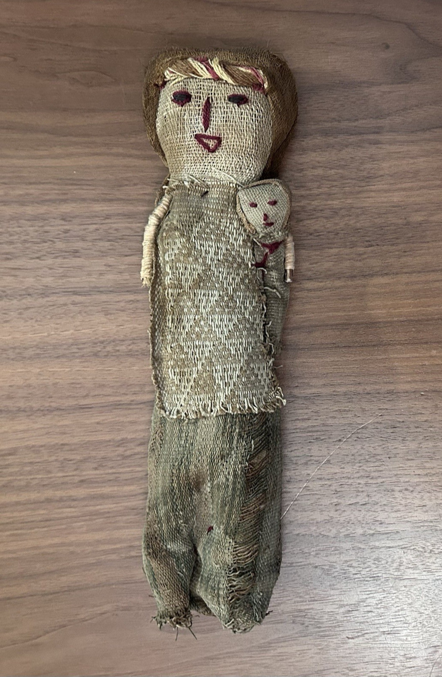 Ancient Pre-Columbian Chancay Textile Doll, Mother & Child, Peru c. 1000–1470 AD